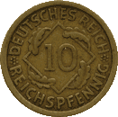 10 pfennig de la Rp. de Weimar (Image : Etna-Mint)